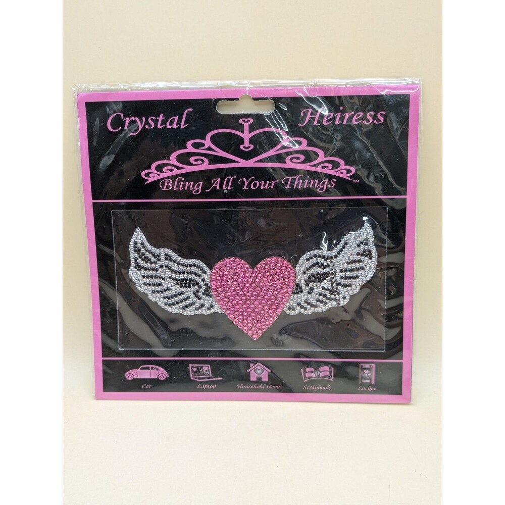 Crystal Heiress Bling All Your Things Pink Rhinestone Heart Angel Wings Decal